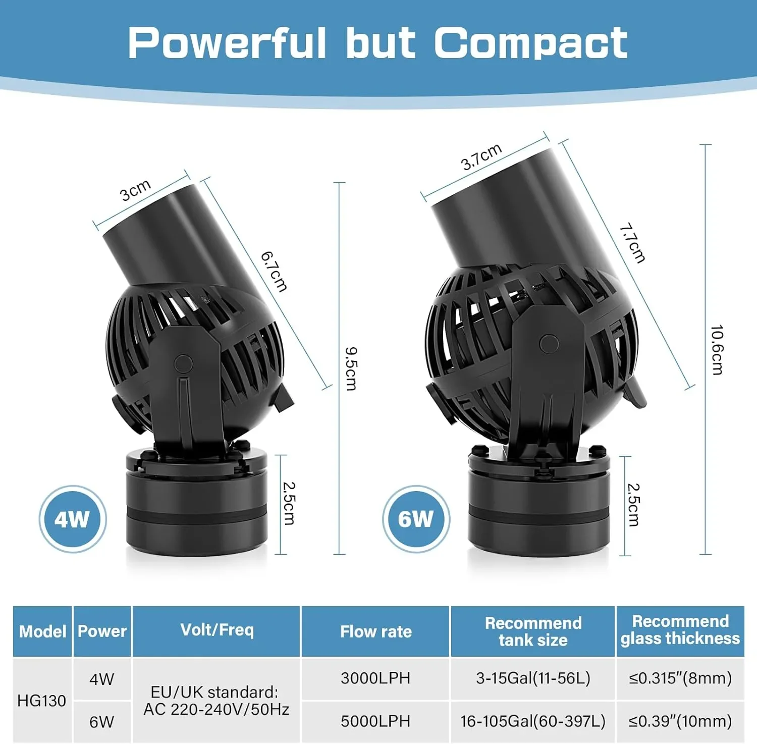 hygger помпа за аквариумни вълни 360° въртяща, 5000 л/ч, 6W, магнитна основа — снимка 7