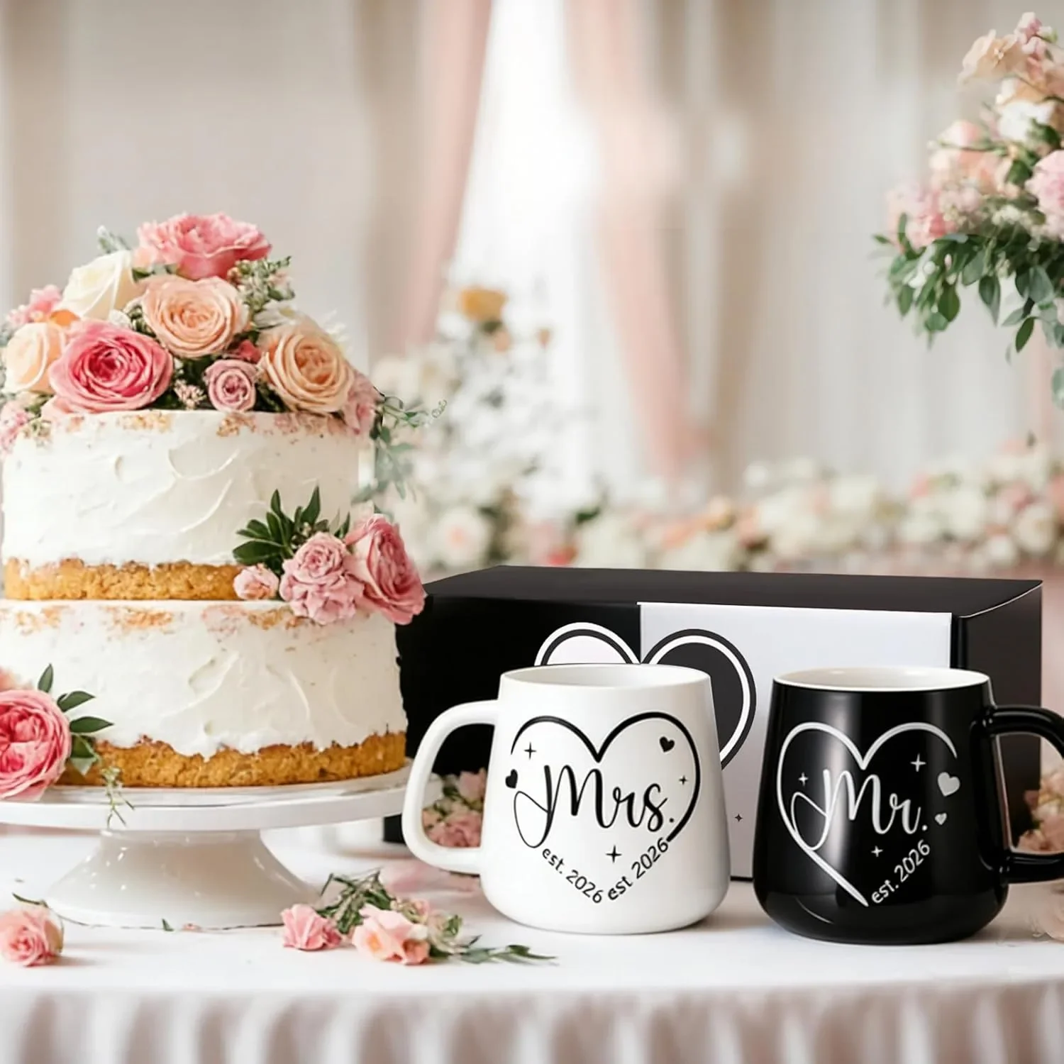 Подаръчен комплект за двойки от 2 керамични чаши Mr & Mrs, 420 ml — снимка 3