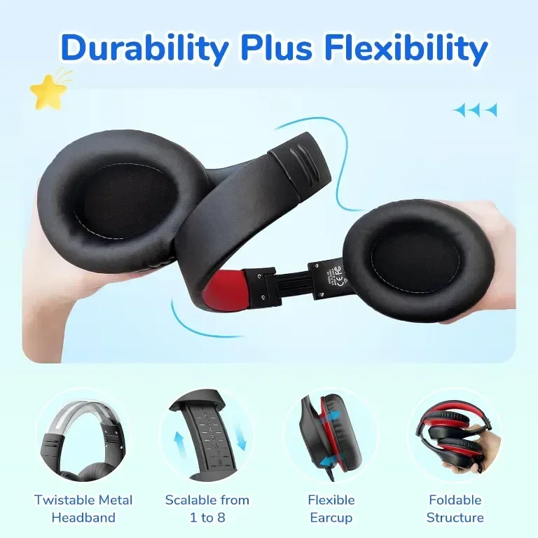 Детски слушалки EarFun с LED светлина, сгъваеми с микрофони, 85/94dB безопасно ограничение, Type-C — снимка 6