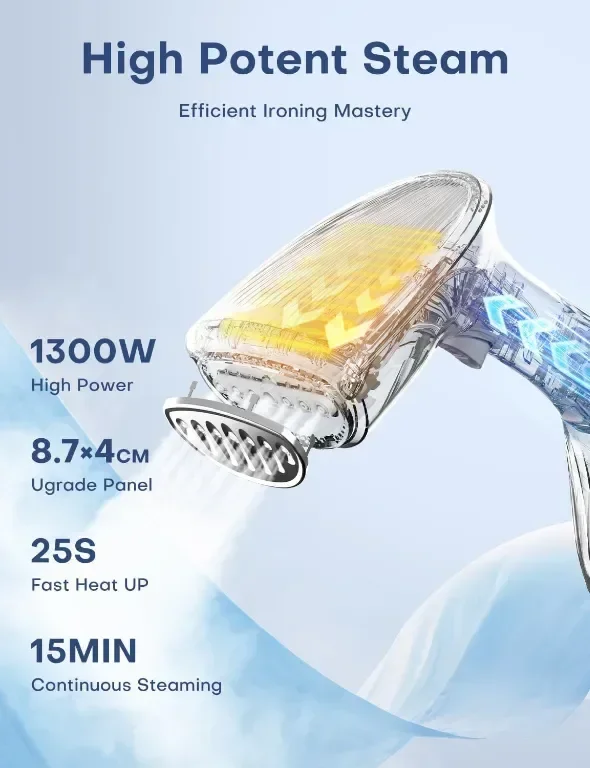 Уред за пара QEXREED, 1300 W с голям резервоар от 260 мл, гладене и изпаряване, 2 настройки за пара — снимка 2