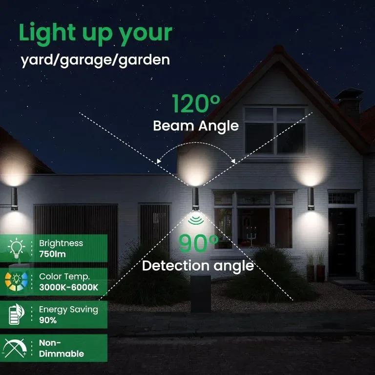 ALUSSO LED стенна лампа PIR сензор за движение 8W 750LM, нагоре надолу, 2 крушки — снимка 7