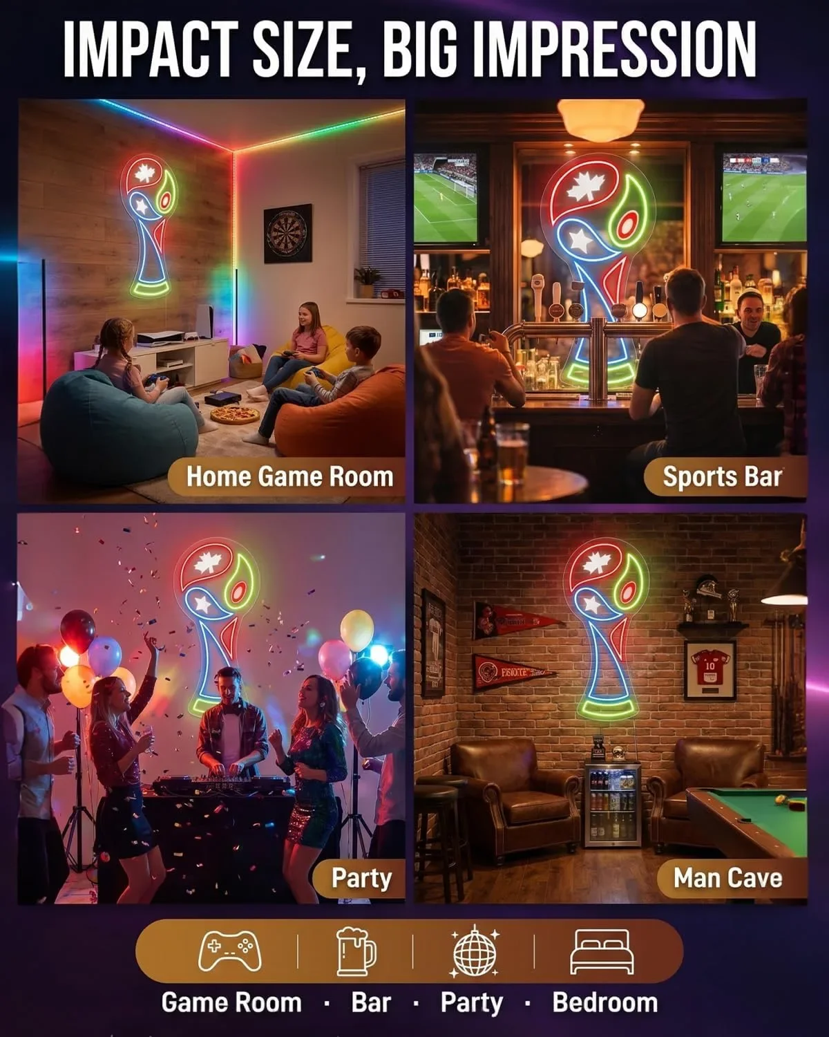 Смарт LED неон надпис/декор купа за световното 2026 – RGB, USB захранване, димиране и монтаж — снимка 5