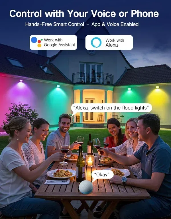 OUTON V2 Смарт външни LED прожектори RGBAICW, приложение и дистанционно, 4 броя, IP65 — снимка 3