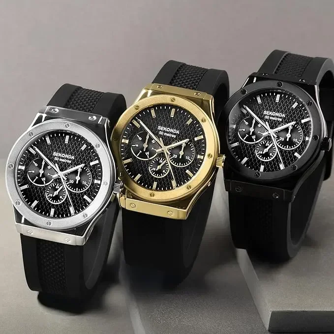 Мъжки часовник Sekonda Titan 42 мм с кварцов механизъм в черно — снимка 2