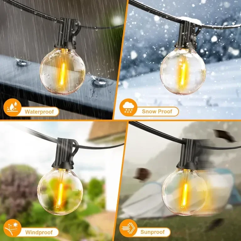Rovnoes Външни струнни светлини 7,6 метра, 12+1 G40 LED крушки, IP 64 — снимка 3
