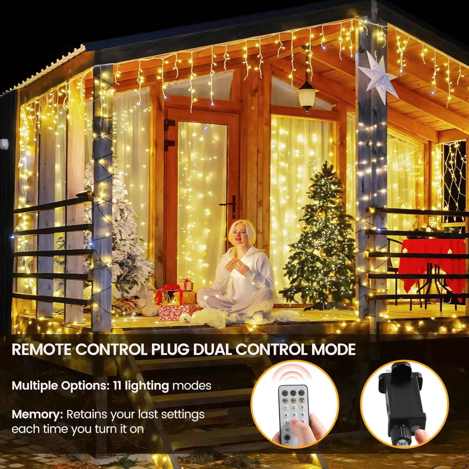 Коледни LED лампички Coanto Icicle за външен монтаж, 10 м, 400 LED, 80 капки, 11 режима + дистанционно — снимка 2
