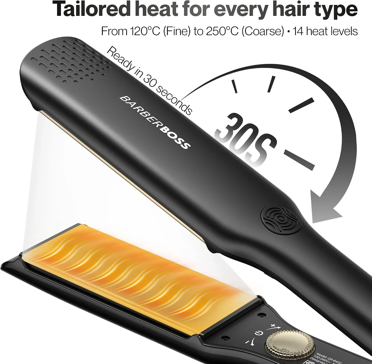 BarberBoss керамична преса за коса с широки плочи, 14 температурни нива (до 250°C) — снимка 8