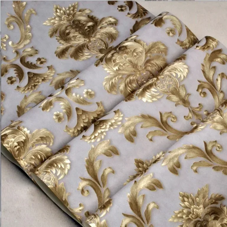 mosegor Gold Damask Ретро релефен нетъкан тапет за декорация, 0,53 x 10 M — снимка 2