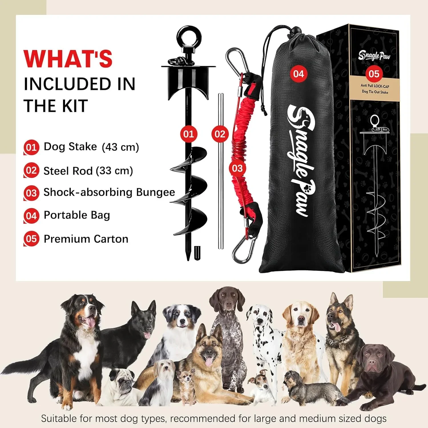 Кол за кучета Snagle Paw Lok-Cap (винтов) с пружинна амортизация до 114 кг — снимка 7