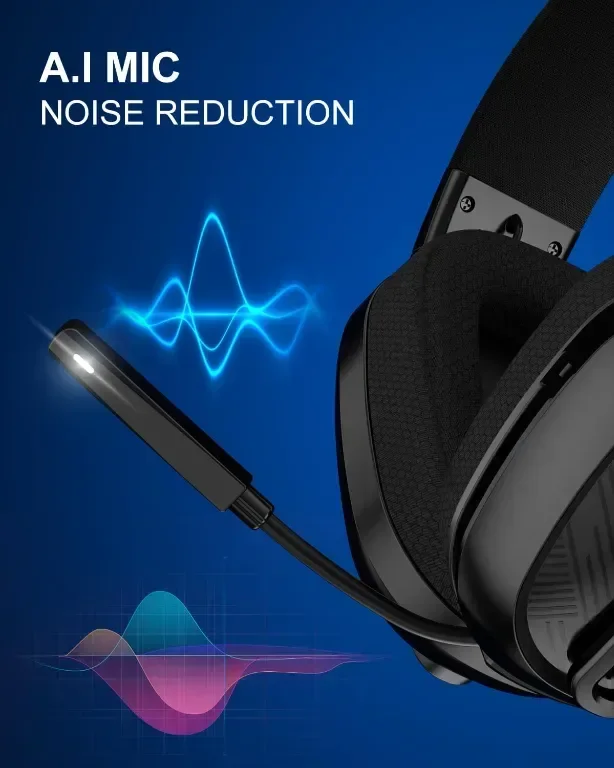 JIMYIU Безжични слушалки за игри с шумопотискащ микрофон, 2,4 GHz и Bluetooth, 50 часа батерия — снимка 3