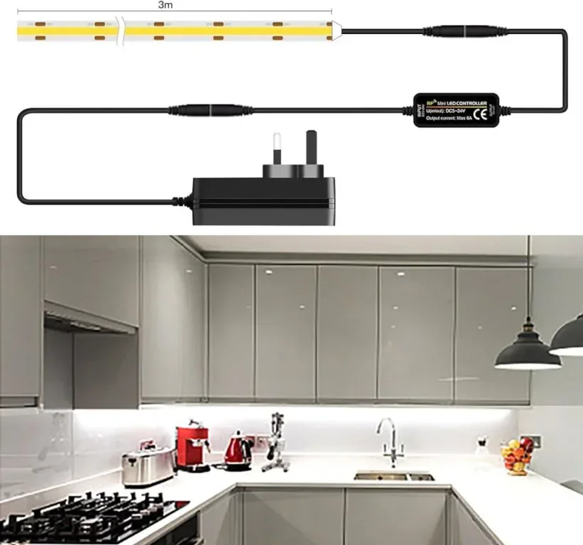 SIRYYUI COB LED лента 3M,6000K, 480LEDs/M, DC24V, CRI 90+ с RF дистанционно и захранване — снимка 3
