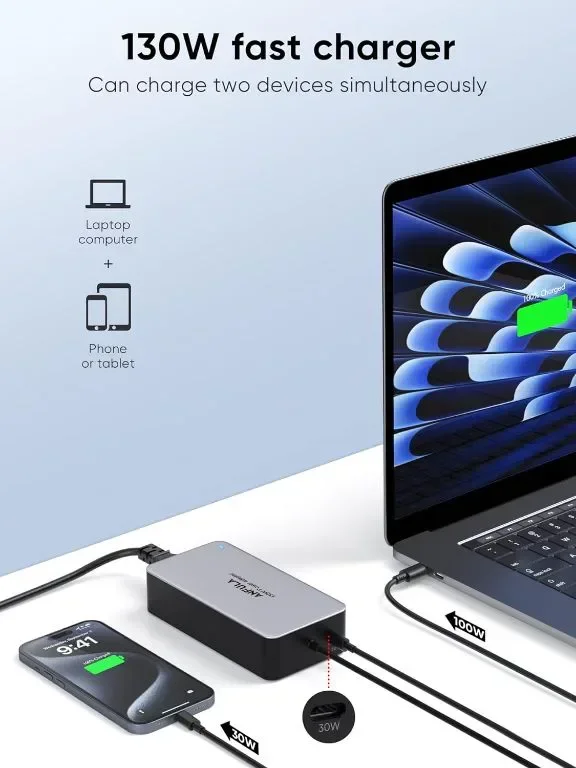Захранващ адаптер - зарядно за лаптоп 100 W USB C, с 30 W USB C порт, за всички устройства с USB-C — снимка 2