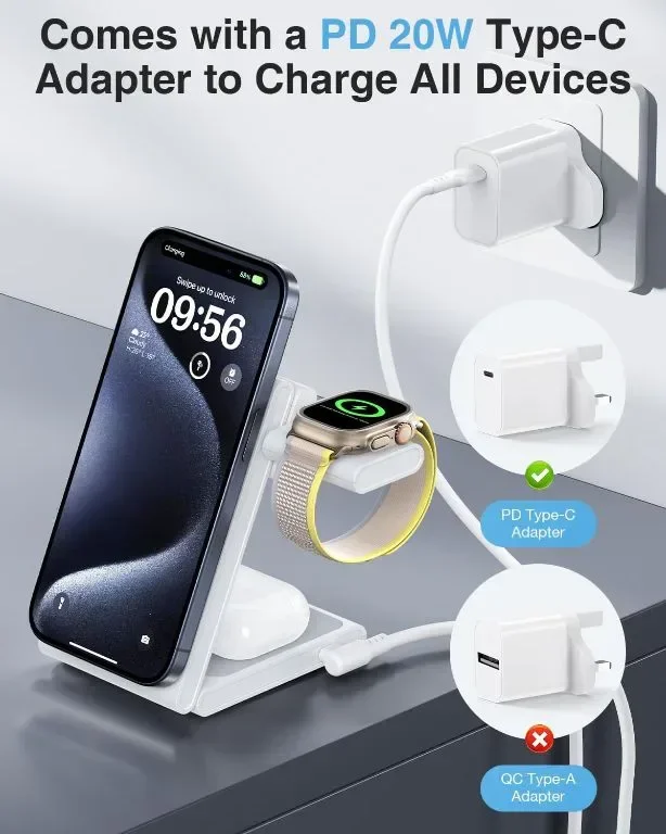 Houflody 3 в 1 Магнитна безжична станция за зареждане 20W за iPhone 15/14/13/12, Apple Watch,AirPods — снимка 6