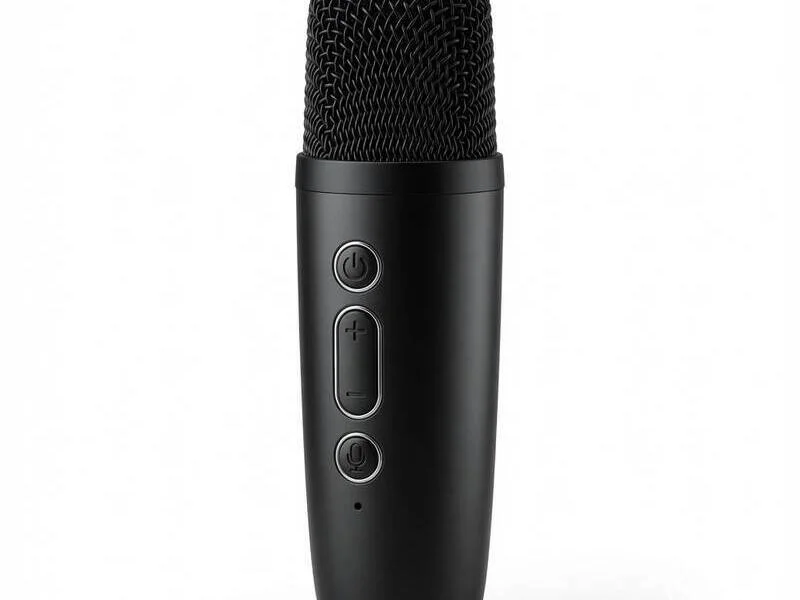 Караоке колонка RK-02 с безжичен микрофон, LED светлини, Bluetooth и FM радио – черна — снимка 3
