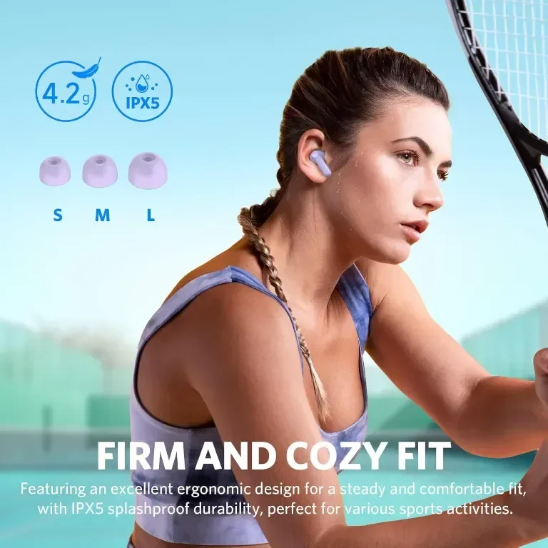 Безжични слушалки EarFun Air Life, дълбок бас с 12 мм драйвери, Bluetooth 5.4, 35 ч, IPX5, лилаво — снимка 6