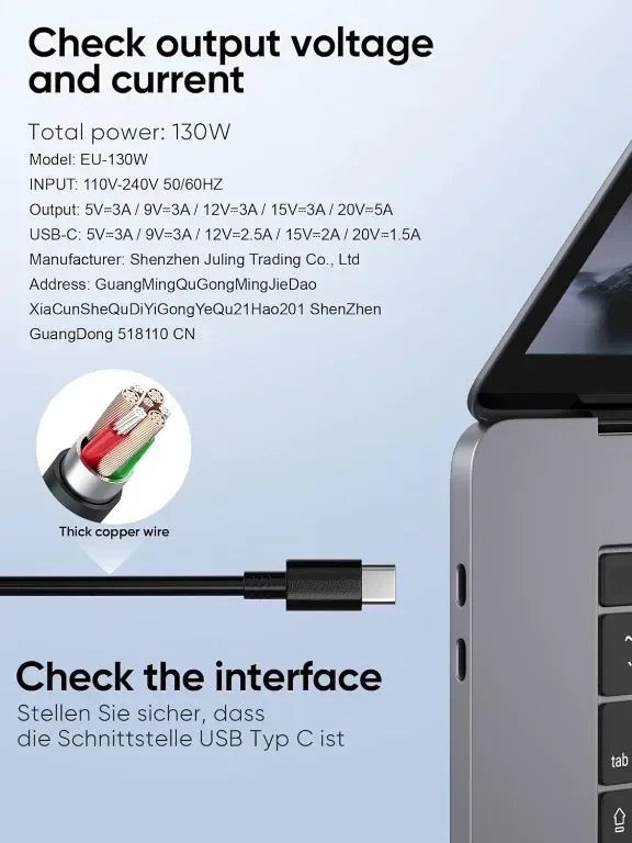 Захранващ адаптер - зарядно за лаптоп 100 W USB C, с 30 W USB C порт, за всички устройства с USB-C — снимка 4