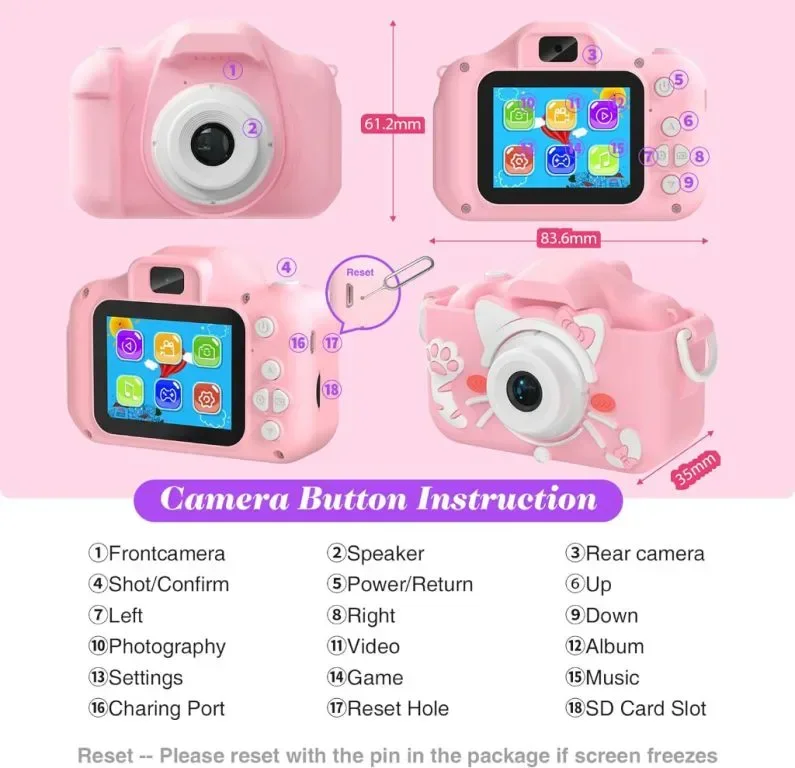 Цифрова камера Envyvip за деца 3-8 години, HD 1080P, 32GB SD карта — снимка 6
