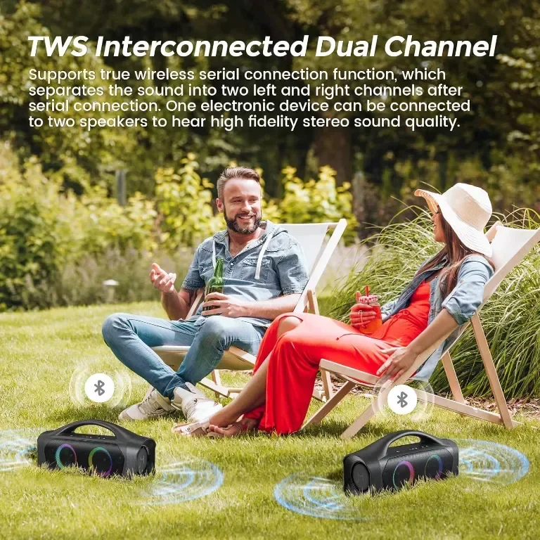 Bluetooth високоговорител TMECTO, 70 W, със стерео сдвояване/AUX/USB/Високоговорител, IPX7 — снимка 2