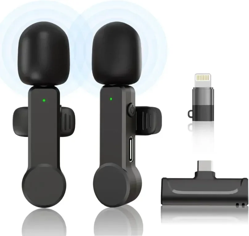 Безжичен мини микрофон TXTUNE за iPhone 15, Android - 2 броя тип C Lavalier Lapel микрофони