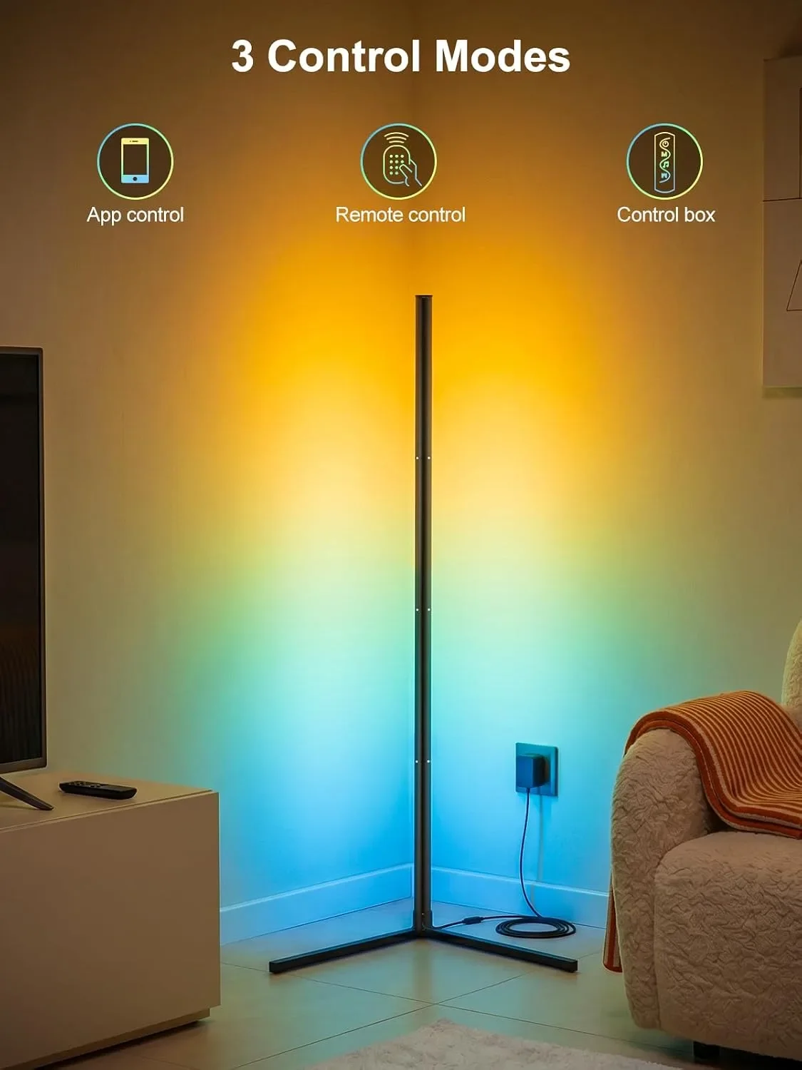 Смарт LED подова лампа с RGB подсветка, дистанционно и контрол през приложение, 2400LM, 146cm — снимка 5