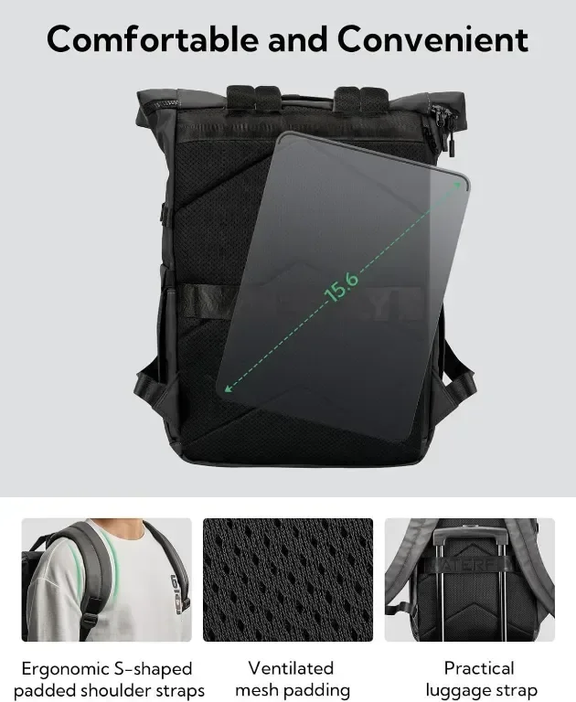 Раница Waterfly Roll Top 16-21 л, подходяща за 16 инча лаптоп, Тъмно сиво — снимка 4