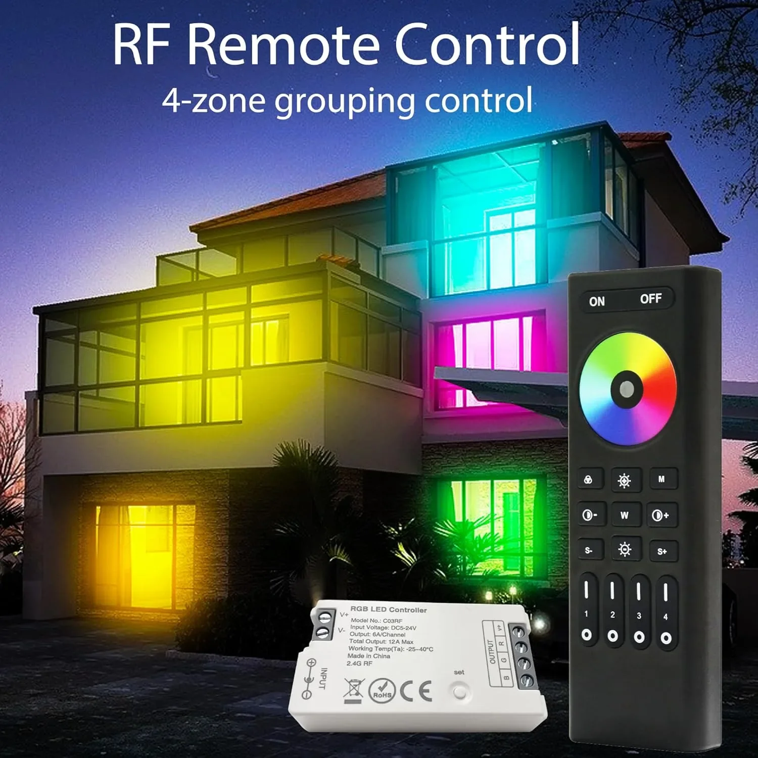 Комплект 2.4GHz RF дистанционно управление + 2 бр. 4-зонов RGB LED контролери за LED ленти — снимка 3