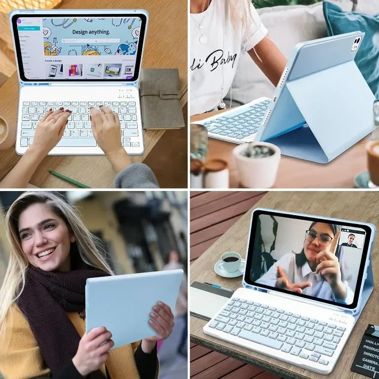 tititinita Калъф с клавиатура за iPad Pro 11 инча 2024 (M4), с подвижна Bluetooth клавиатура, син — снимка 7