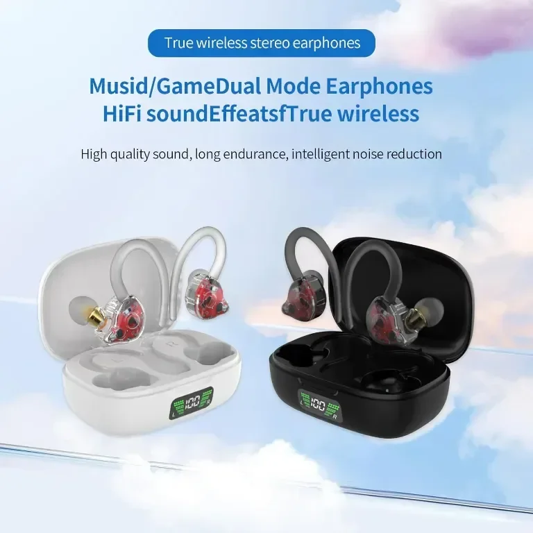 JISWK 2 пакета безжични слушалки в ушите, Bluetooth 5.3, 40 ч, кукички за уши — снимка 5