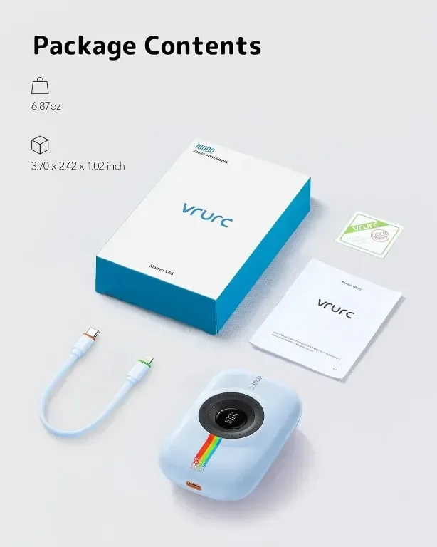 VRURC Mini Power Bank с кабел, 10000 mAh, 20 W бързо зареждане, синя — снимка 8