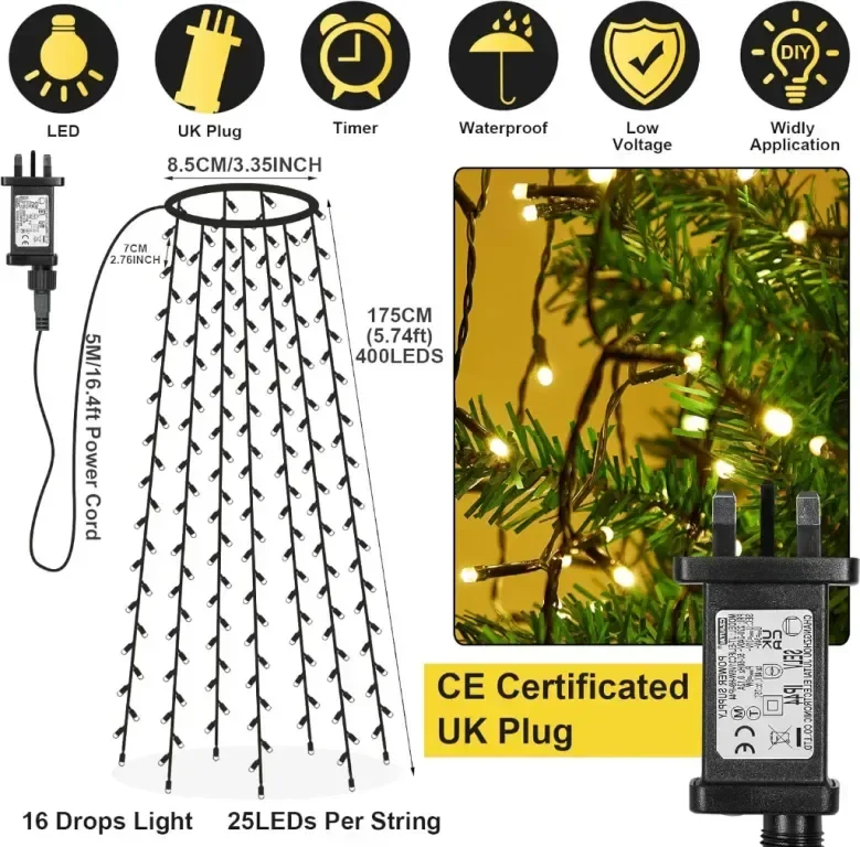 Лампи за коледно дърво Laybasic с пръстен, 1,75 м x 16 нишки 400 LED — снимка 5