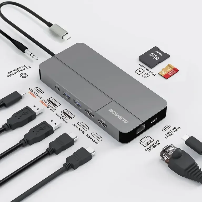 AUIMCE Докинг станция 2х HDMI и USB C порт, до 4K/60Hz, MacOS/Windows