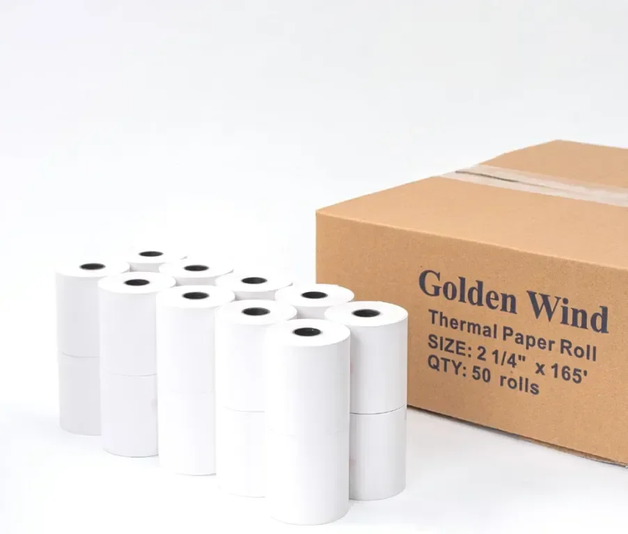 50 ролки, термохартия GOLDEN WIND 2 1/4 x 165 фута, 55GSM първокласно качество, бяла, 57 * 64 mm
