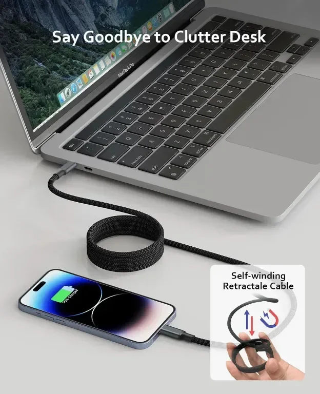 USB 4 кабел 240W, 70 см USB C кабел, поддържащ дисплей 8K@60HZ, 4K@144HZ, 20Gpbs пренос на данни — снимка 2