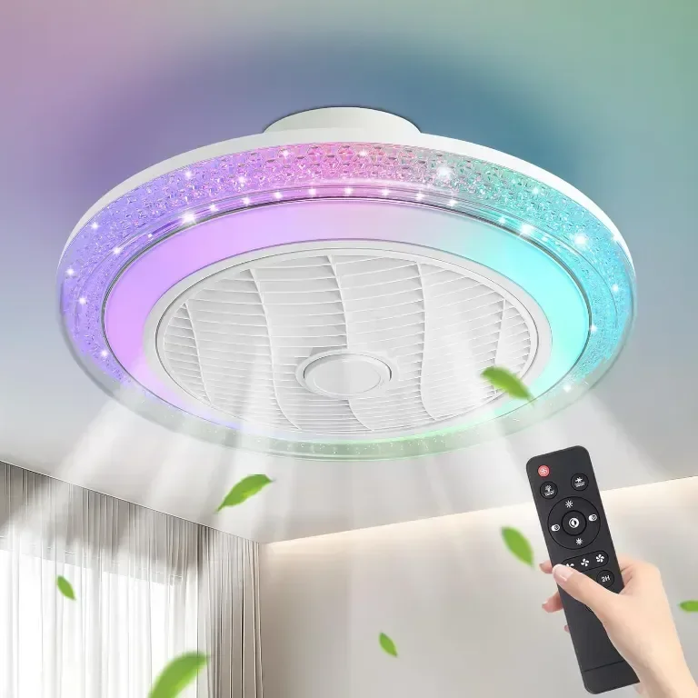 Вентилатор за таван със светлини RGB, 50 см модерен LED с дистанционно, 3 скорости, бял
