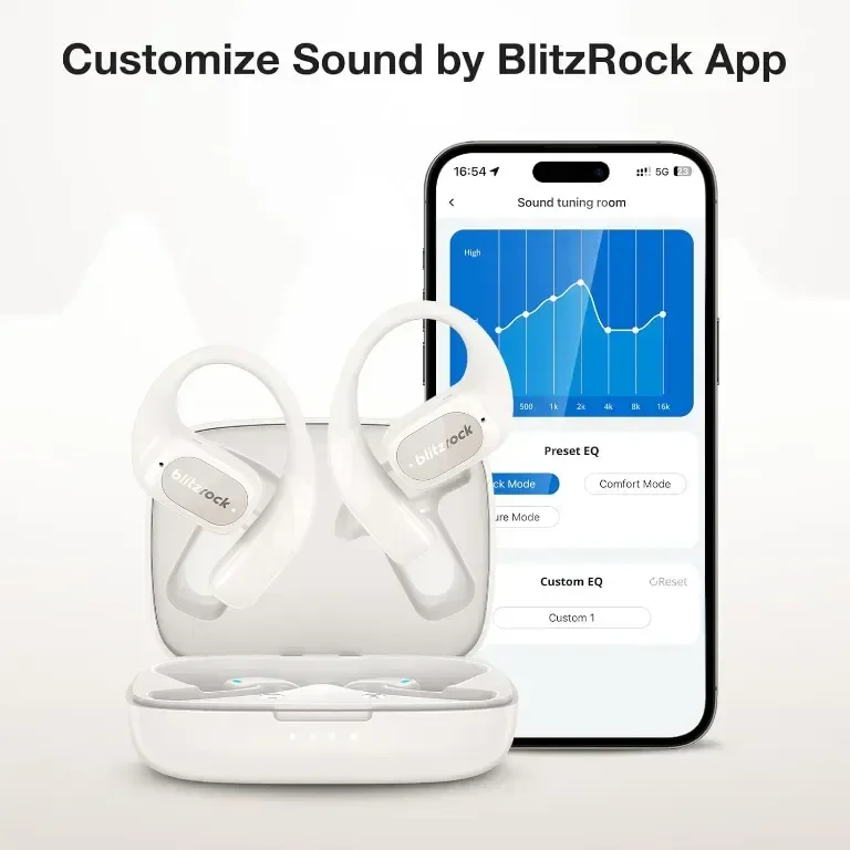 Слушалки с отворено ухо BlitzRock, Bluetooth 5.4, подобрен бас, меки кукички за уши, IPX5 — снимка 6