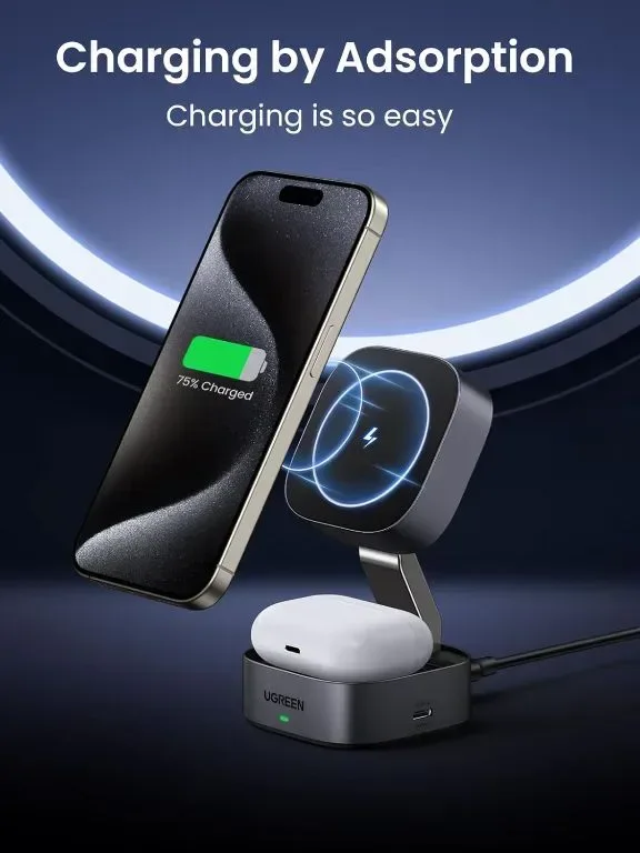 UGREEN MagSafe Charging, 2-в-1 магнитна станция за зареждане, (без адаптер) — снимка 3