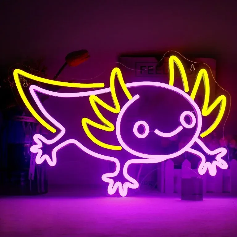 LUCUNSTAR LED неонов знак Salamander, захранван от USB, лилава LED неонова табела