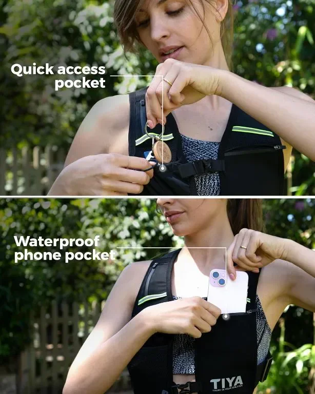 TIYA Running Hydration Vest – отделения за бутилка вода и смартфон – лека, водоустойчива, отразяваща — снимка 3