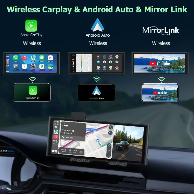 Carplay за кола 9.3'' IPS сензорен екран, с 4K HD Dash Cam+1080P задна — снимка 2