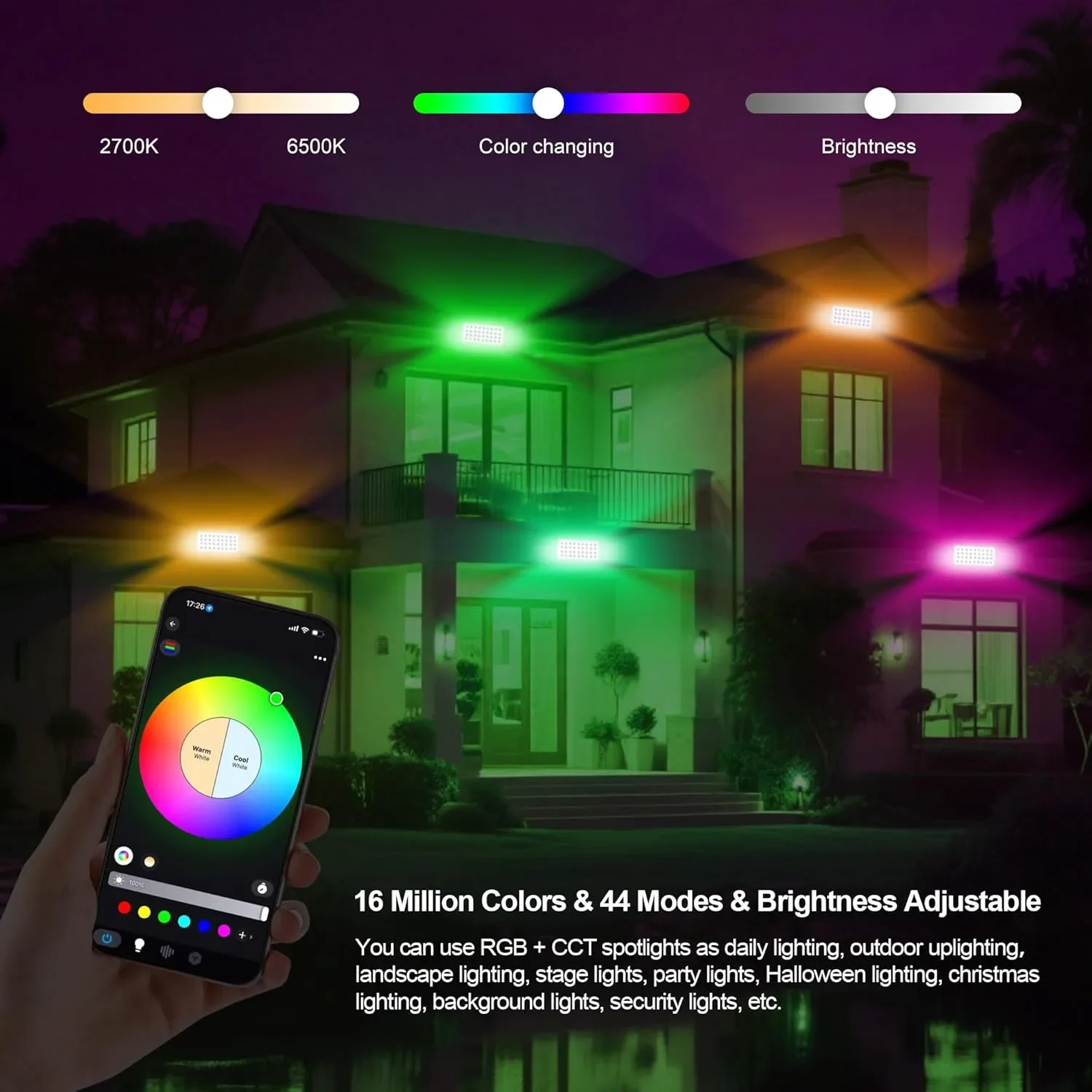 Смарт LED външно осветление за монтаж с RGB + CCT, дистанционно управление и таймер — снимка 2