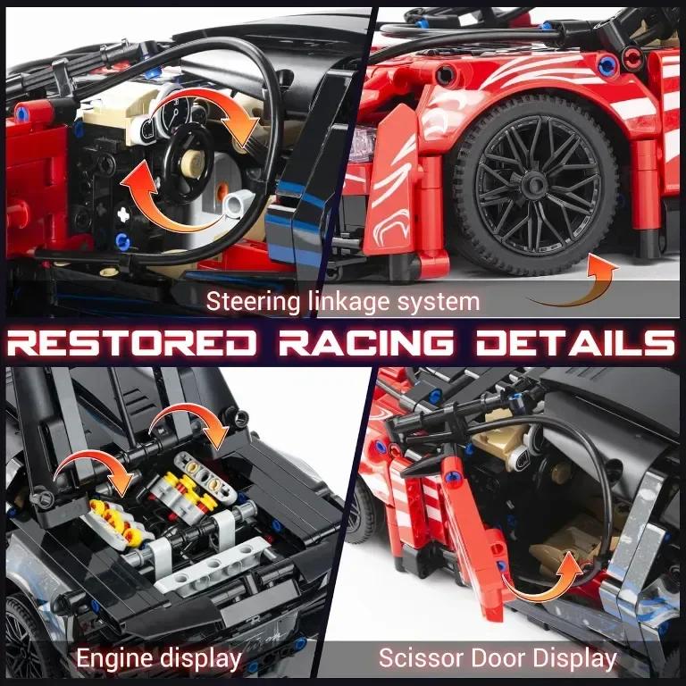 Модел Under the Baubles MOC Toy Model Car Kit Race Engineering Toys, Supercar в мащаб 1:14 — снимка 4