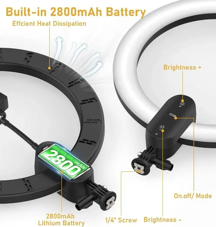 Kmasic 12-инчова пръстеновидна лампа 2800mAh,акумулаторна,LED за селфи — снимка 3