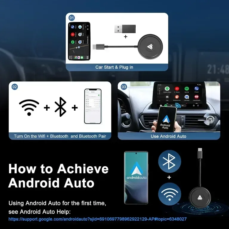 Безжичен Android Auto адаптер, преобразува кабелен Android Auto в безжичен за автомобили след 2017 г — снимка 3