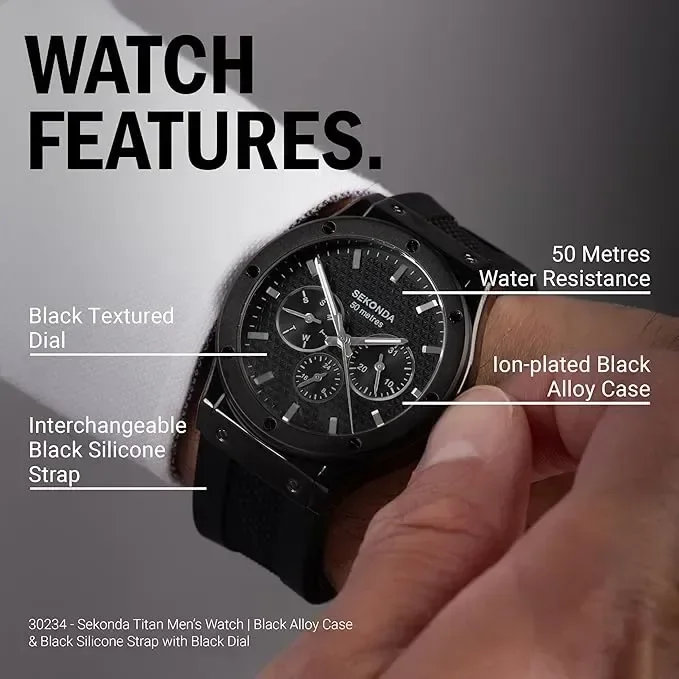 Мъжки часовник Sekonda Titan 42 мм с кварцов механизъм в черно — снимка 4