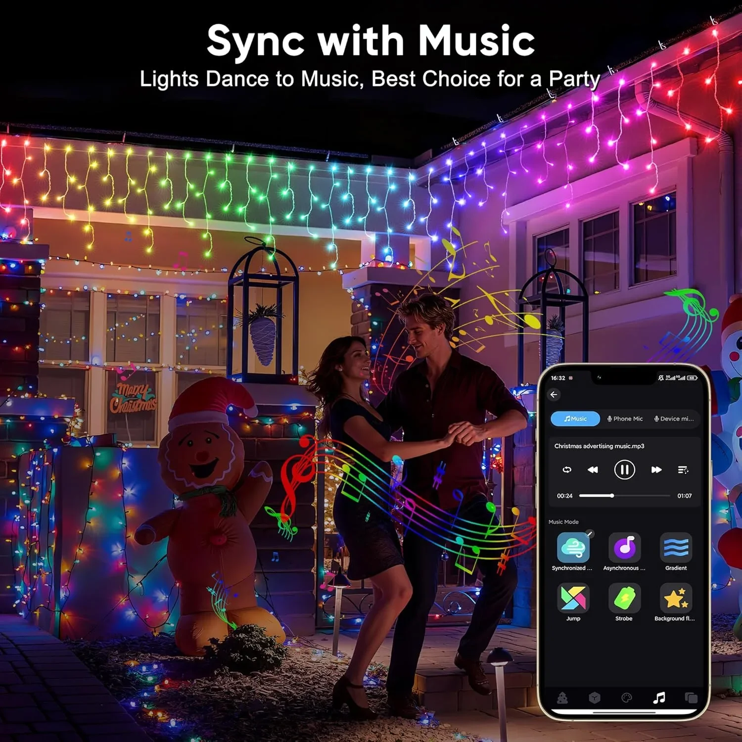 Ollny Smart RGB коледни външни светлини 10 м, 286 LED, дистанционно управление, IP44 — снимка 4