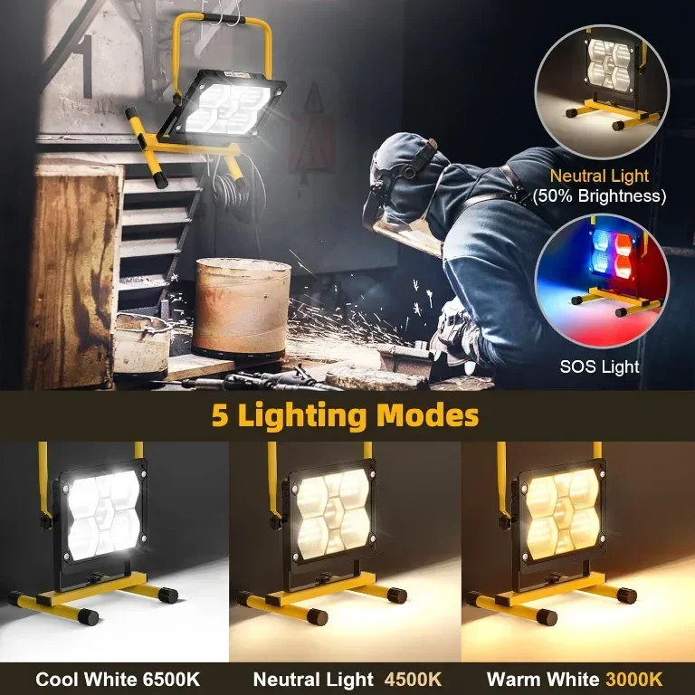Соларна LED акумулаторна работна лампа Sararoom, 100W, 5 режима, сгъваема дръжка, IP65 — снимка 2