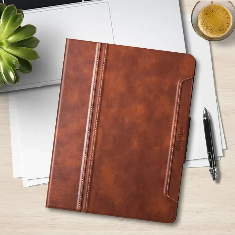 Antbox Калъф за iPad Pro 11 инча (M4) 2024 с вграден държач за молив, от PU кожа, кафяв — снимка 4