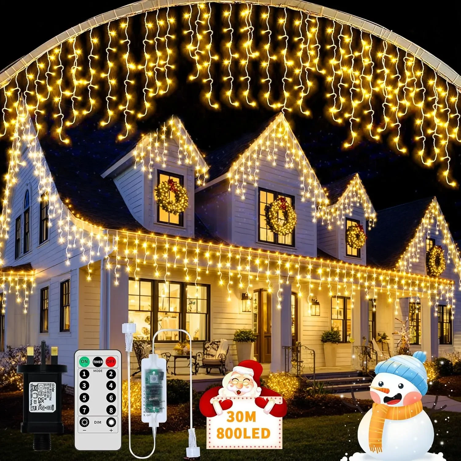 Коледни LED „ледуни“/LED curtain светлини 25M+5M, 800 LED, 8 режима, таймер и дистанционно