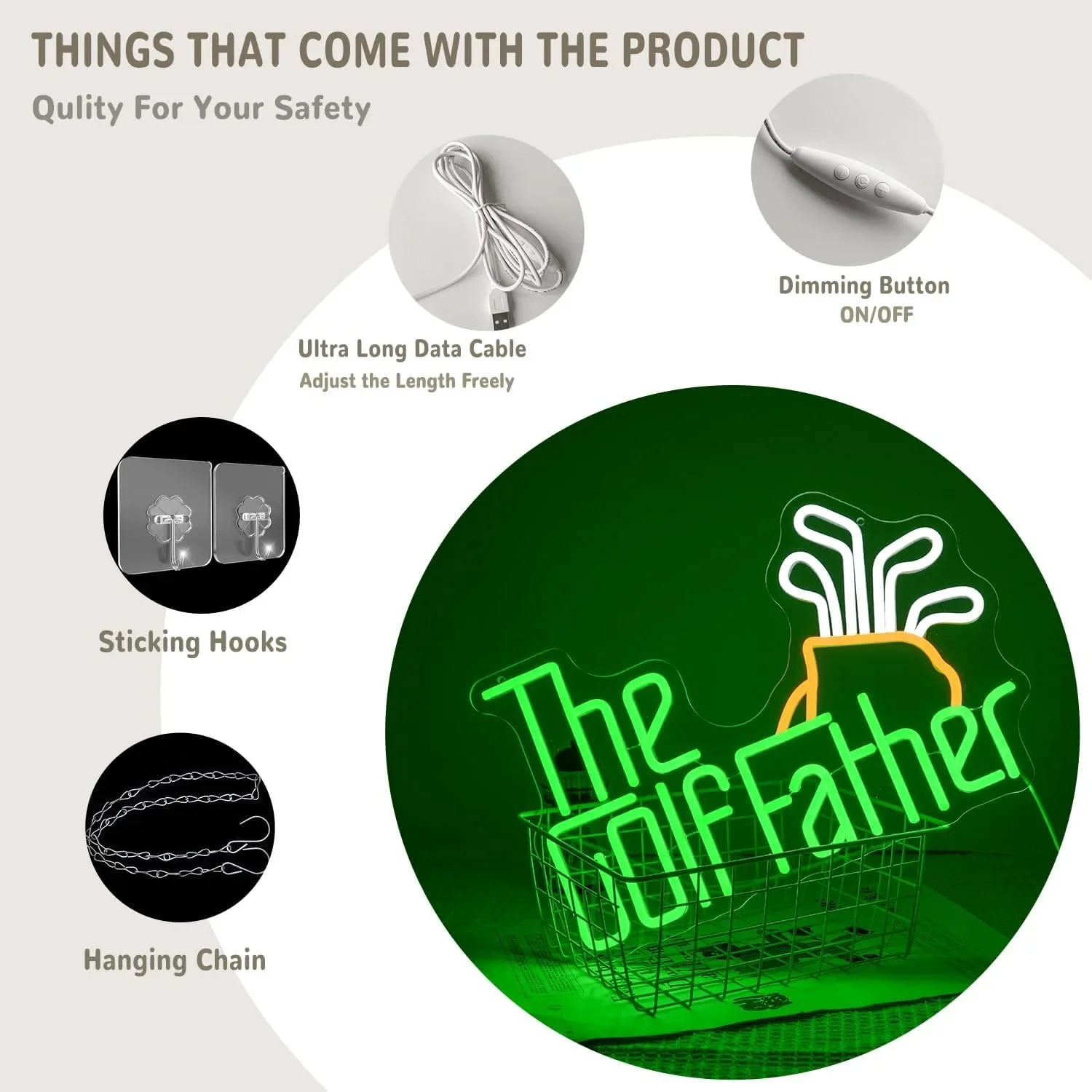 LED неон табло „The GolfFather“ за стена – декоративно осветление за дома и бар/гараж — снимка 3