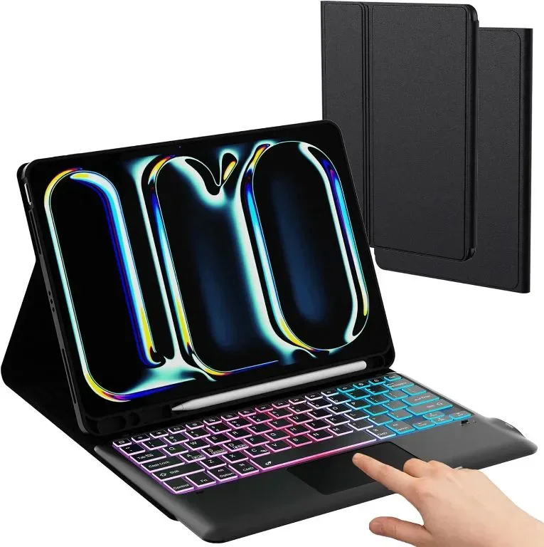 ROOFEI за iPad Pro 13-inch (M4)2024 Калъф с клавиатура,3 зони, 7 цвята